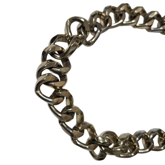 Vintage Silver Cuban Link Chunky Chain Necklace Steam Punk Goth Fashion Jewelry - Picture 2 of 5